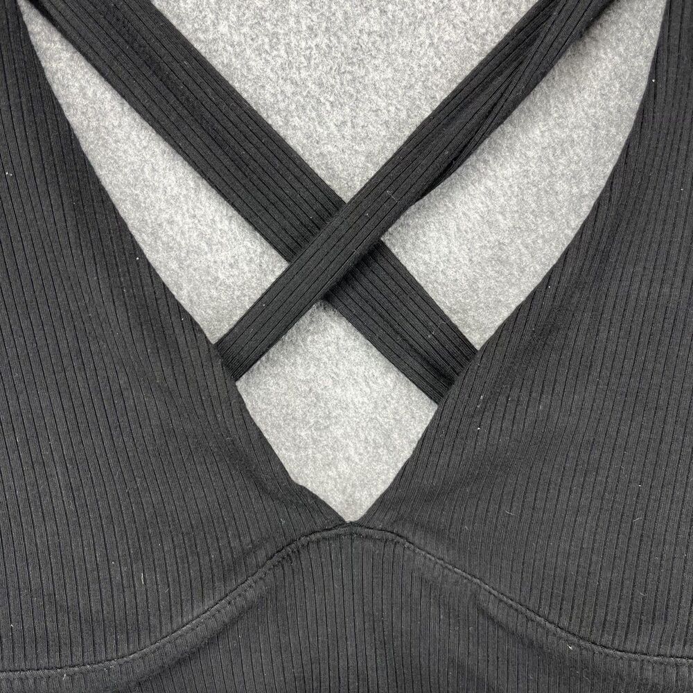 Garage Crop Top Womens XS Black Ribbed Cross‎ Back Tie Front Sleeveless Stretchy - Picture 3 of 15
